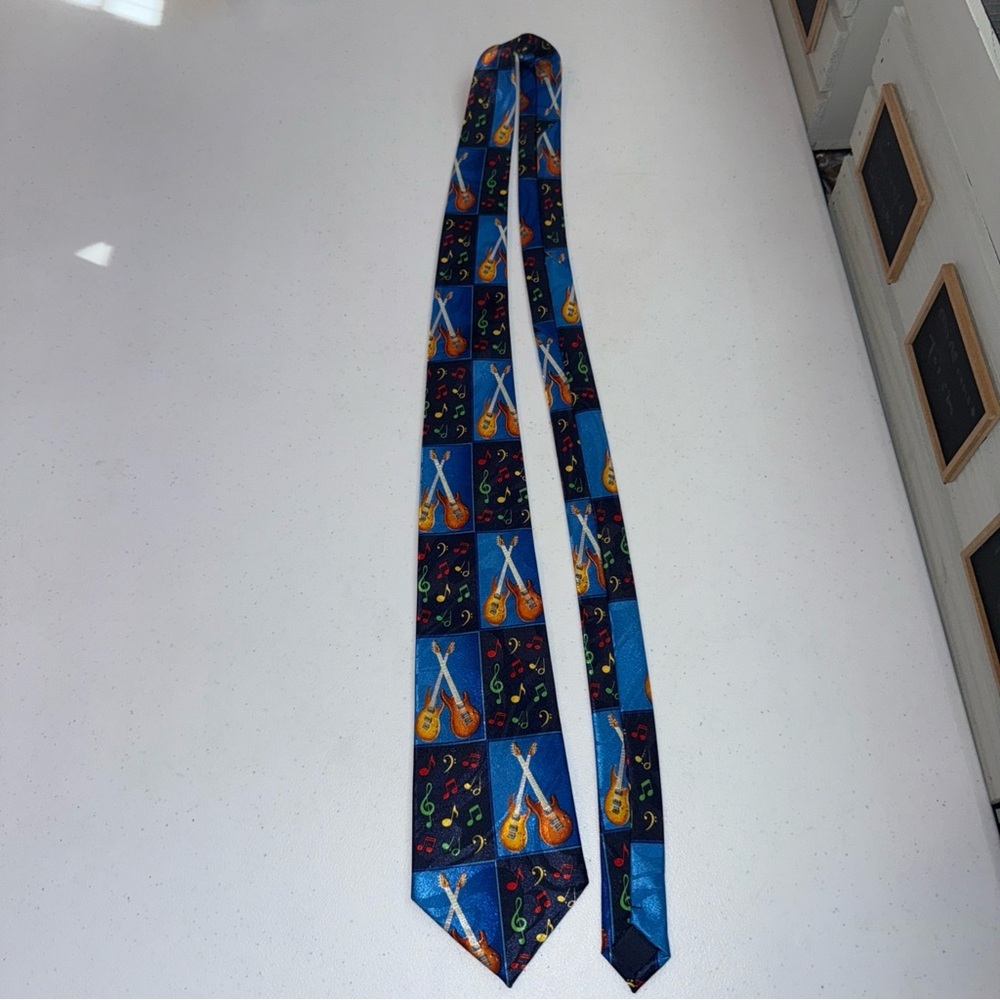 Guitar Music Notes Neck Tie Navy‎ Blue 64” Long Musical Steven Harris Handmade